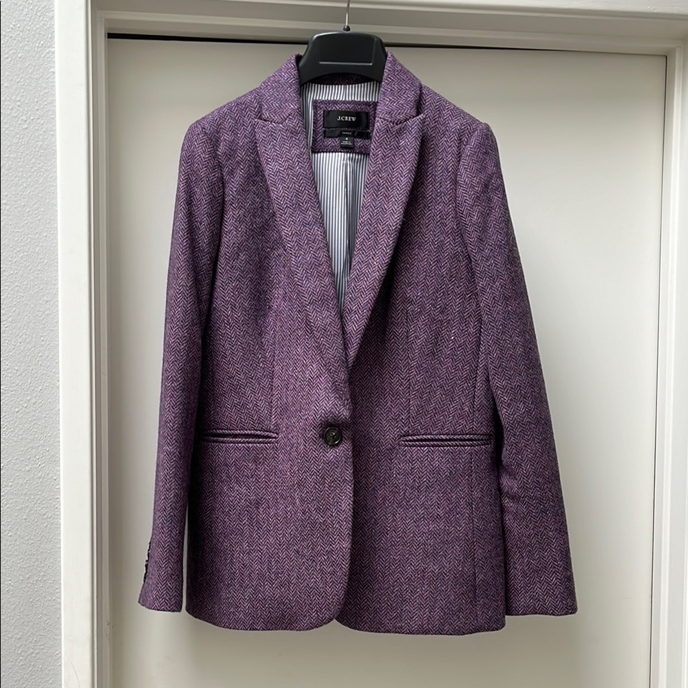 J. Crew Women's Purple Parke Blazer 4 Herringbone Moon Wool tweed